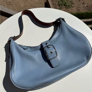 Coach Hamptons Light Blue Leather Shoulder Bag